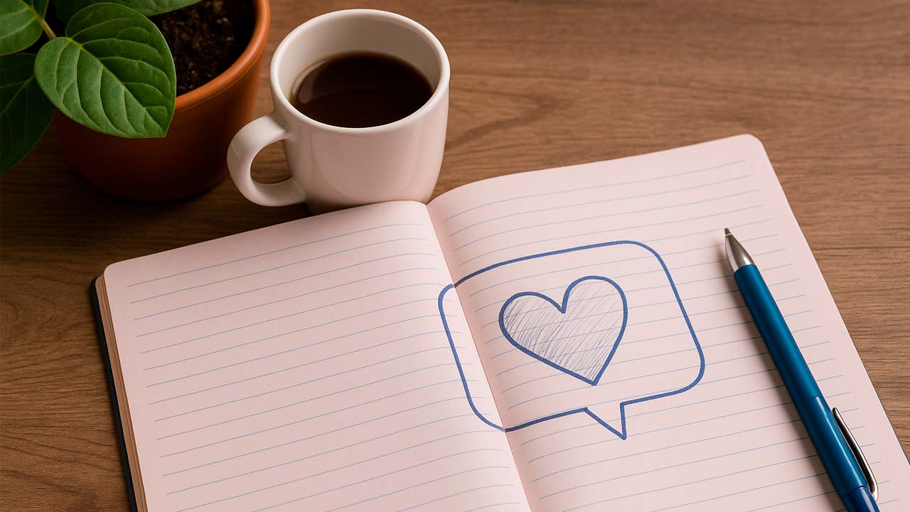 Diario con corazón azul