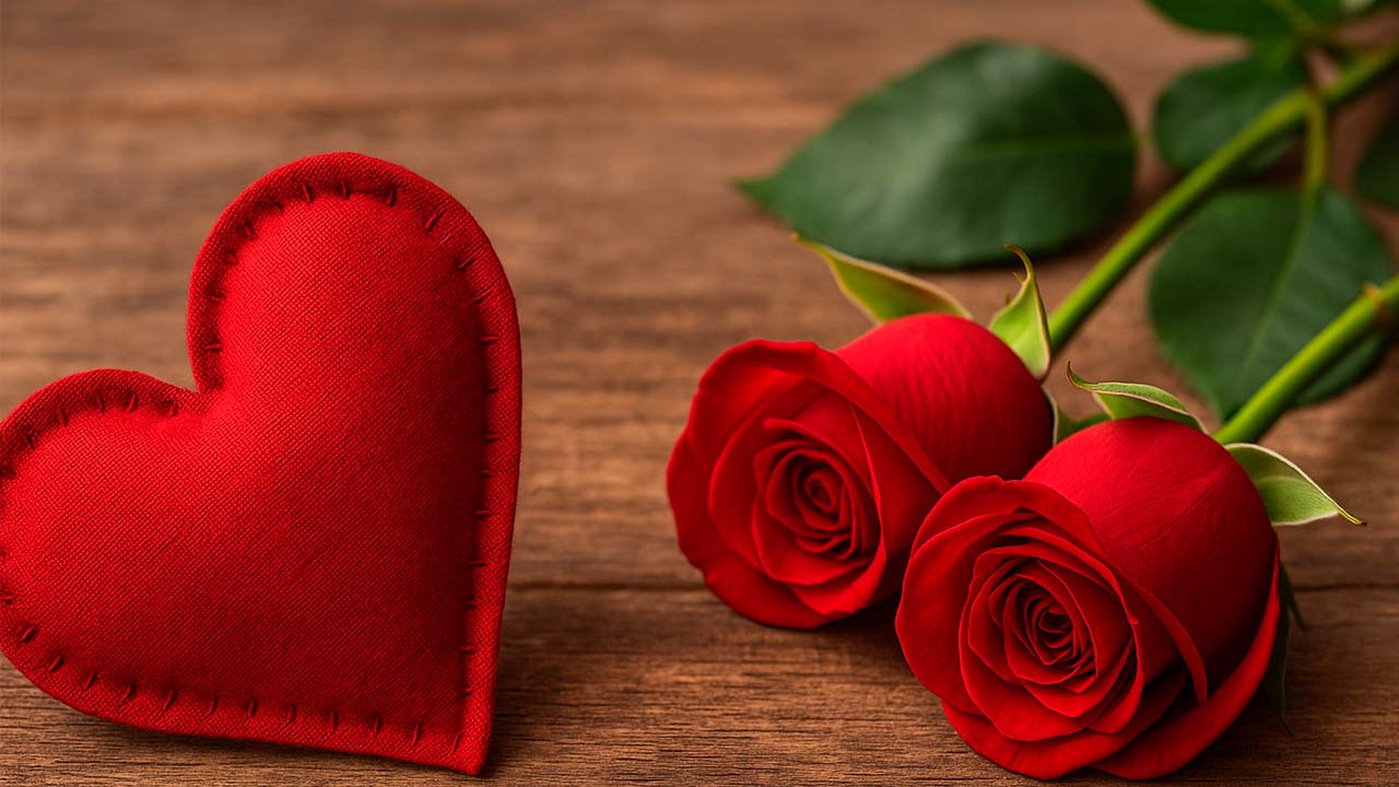 Corazón y rosas rojas