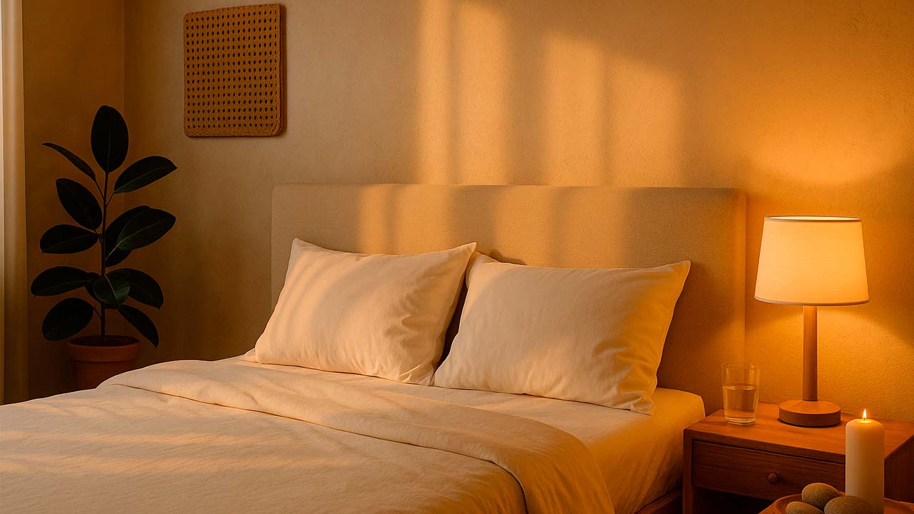 Luz cálida en dormitorio
