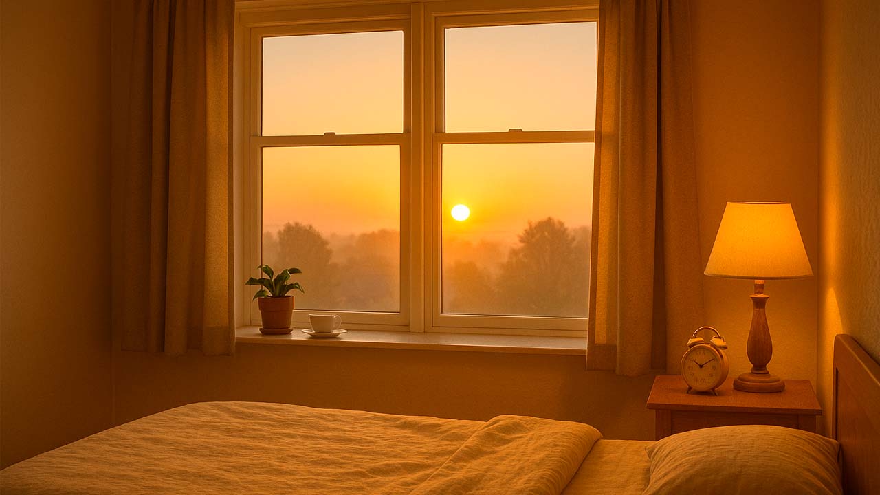 Amanecer cálido en dormitorio