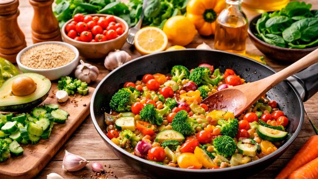 Cocina saludable con ingredientes frescos