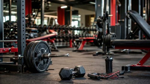 Gimnasio vacío con pesas