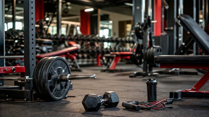 Gimnasio vacío con pesas