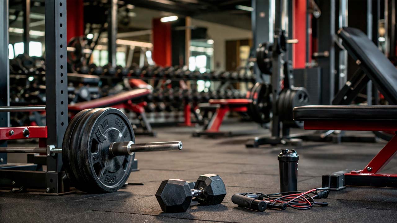 Gimnasio vacío con pesas