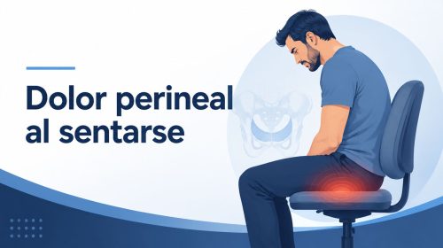 Ilustración de un hombre sentado con la zona perineal resaltada por dolor