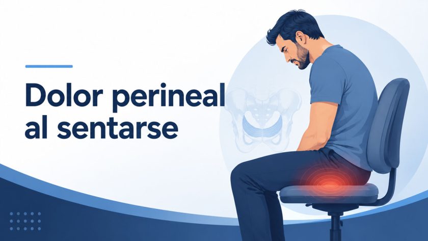 Ilustración de un hombre sentado con la zona perineal resaltada por dolor